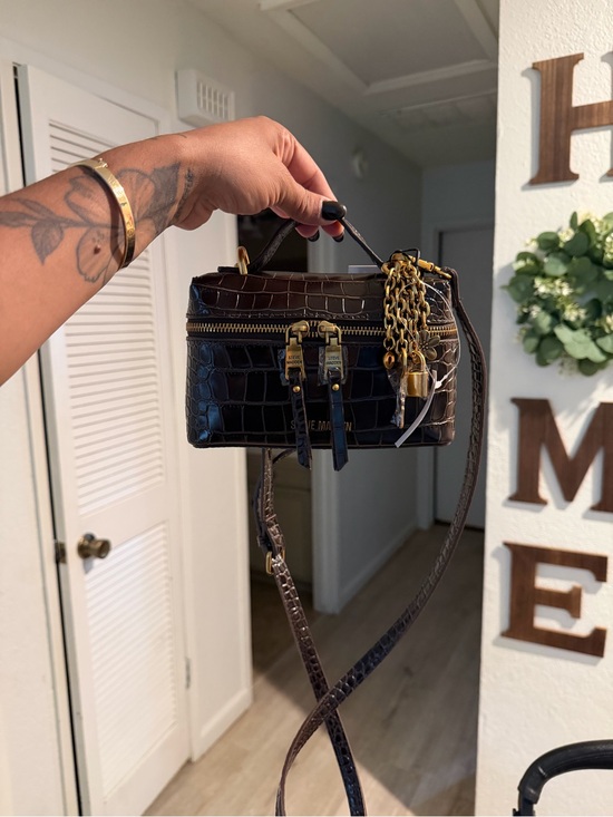 Steve Madden Handbags - Steve Madden Dark Brown Croc-Embossed Mini Crossbody with Gold Hardware